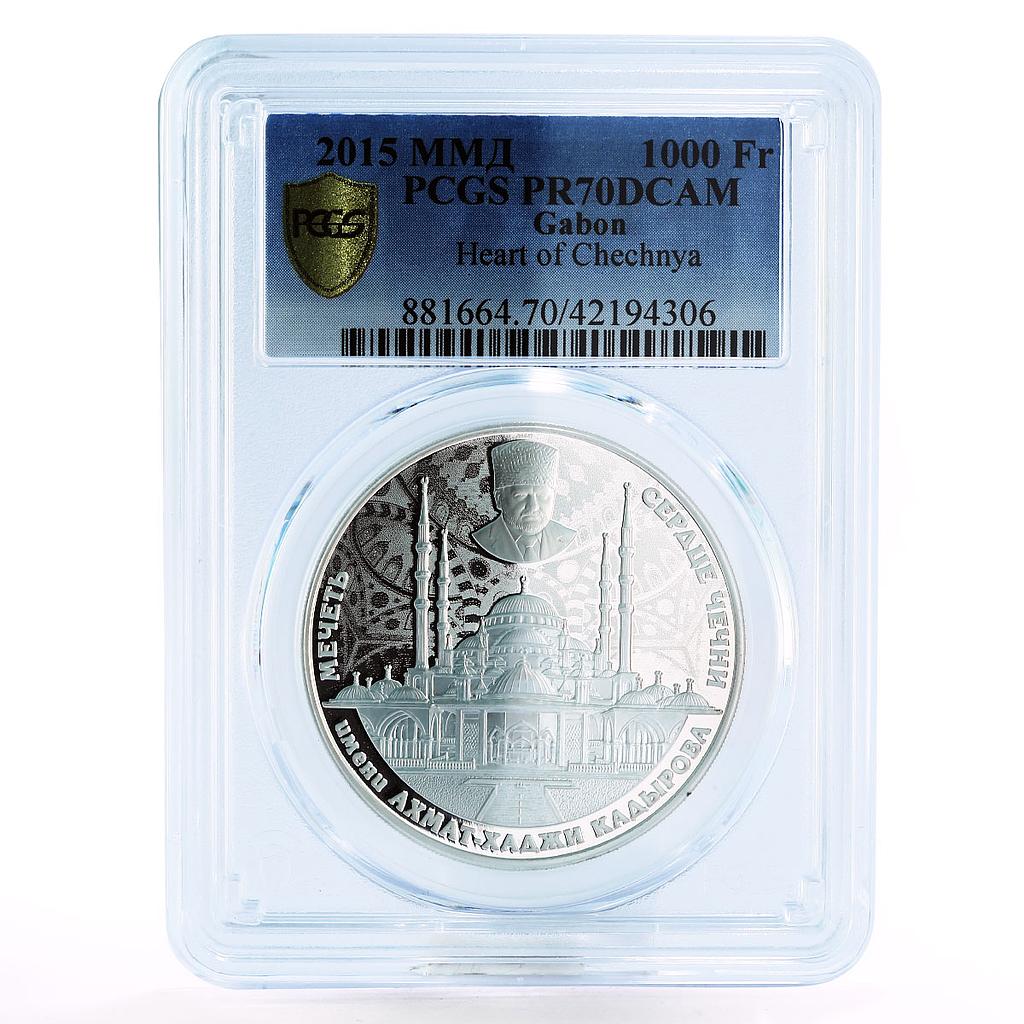 Gabon 1000 francs Mosque Heart of Chechnya Kadyrov PR70 PCGS silver coin 2015