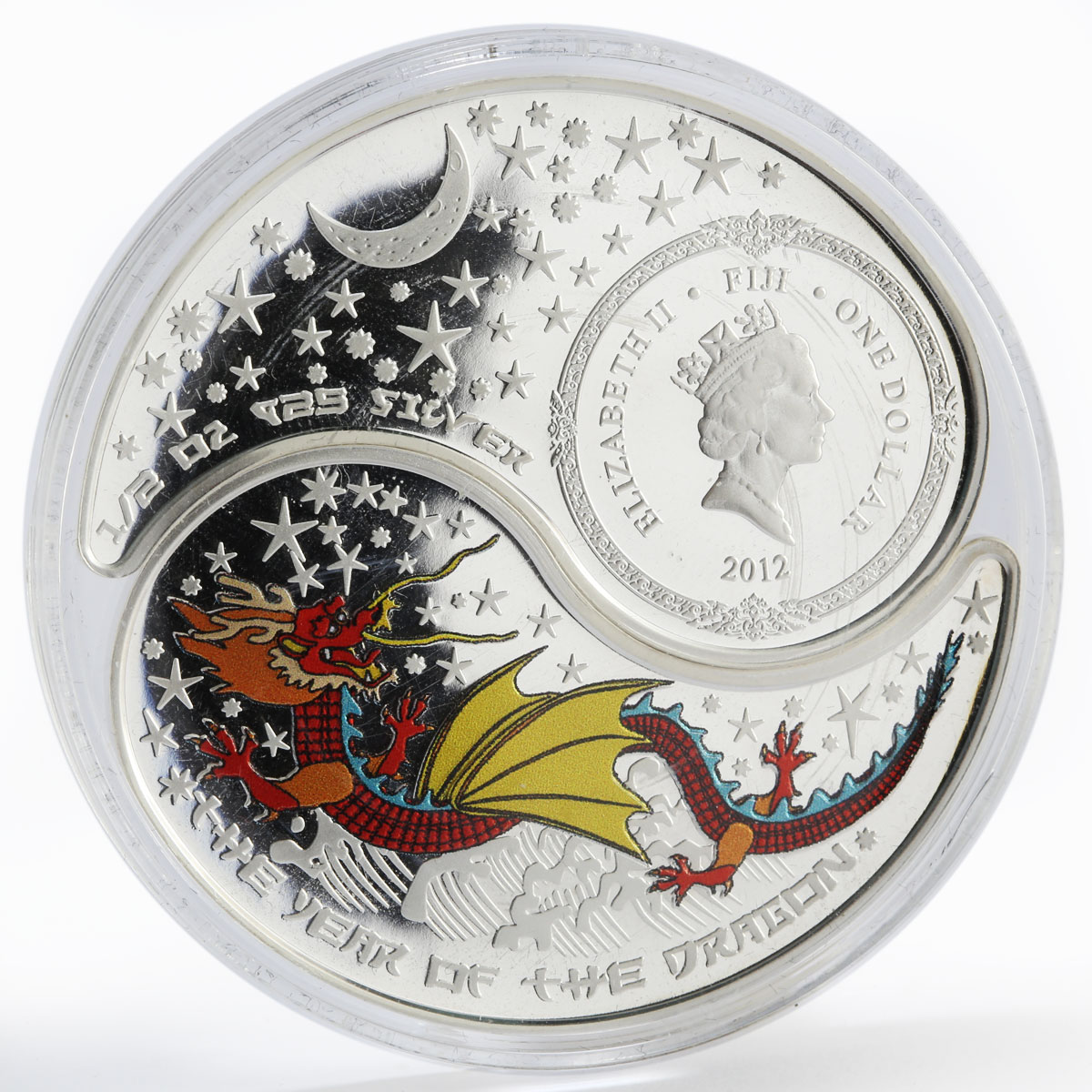 Fiji set 2 coins Year of the Dragon Ying Yang colored proof silver 2012