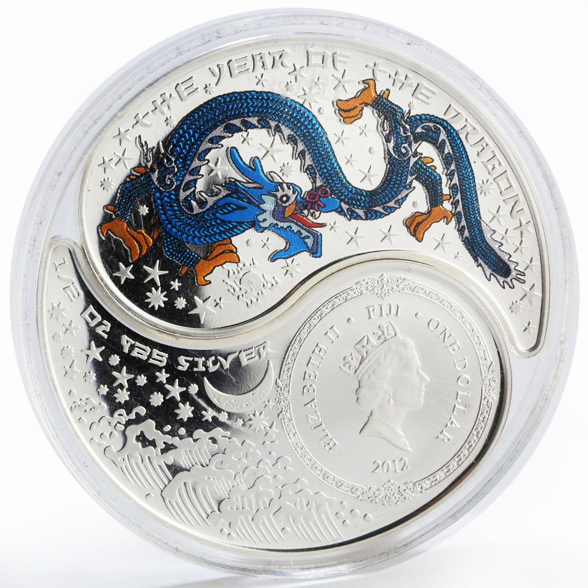 Fiji set 2 coins Year of the Dragon Ying Yang colored proof silver 2012