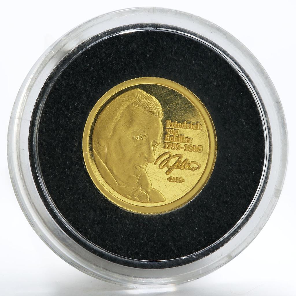 Togo 1500 francs Friedrich von Schiller Poet Literature gold coin 2005