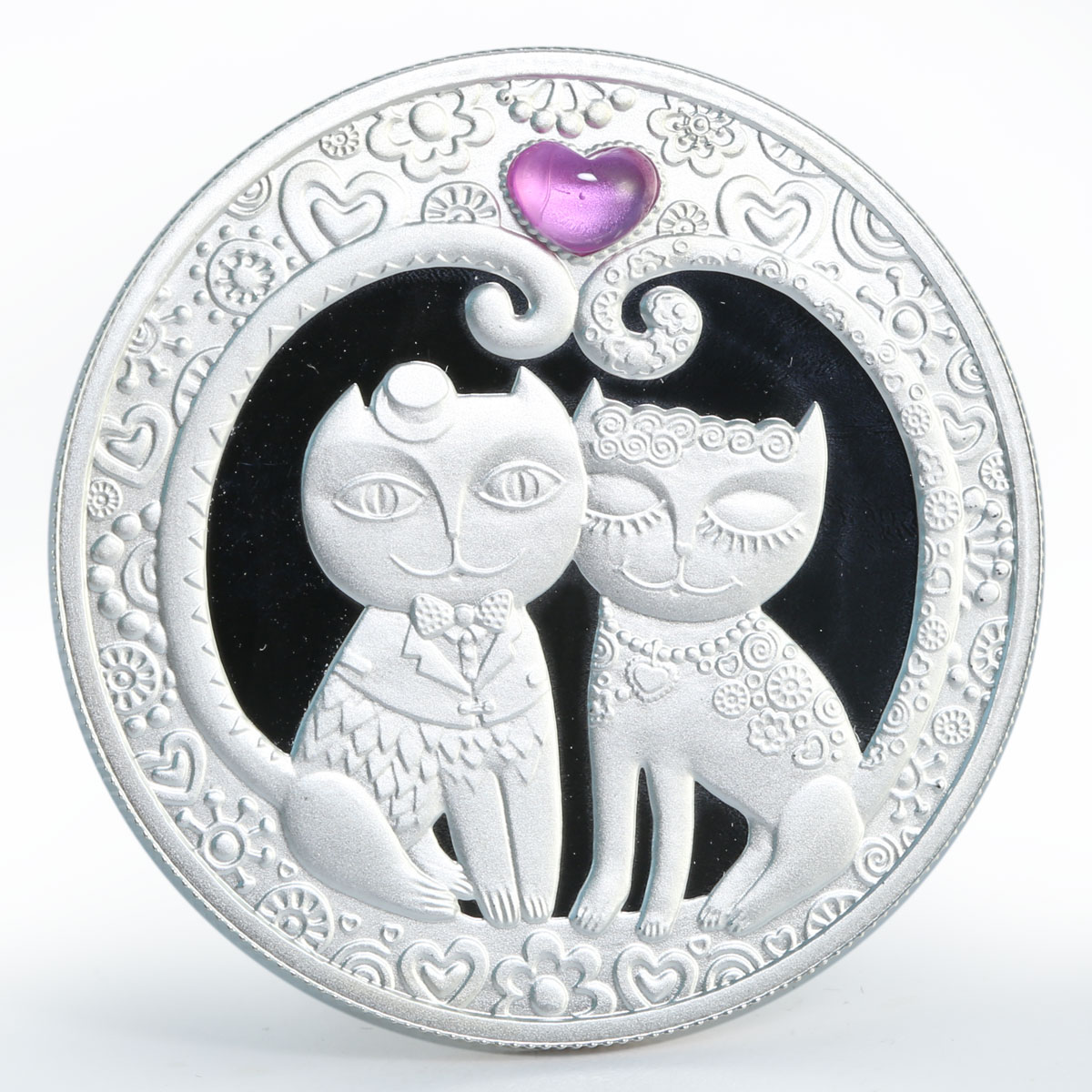 Belarus 20 rubles My Love Cats corundum silver coin 2011