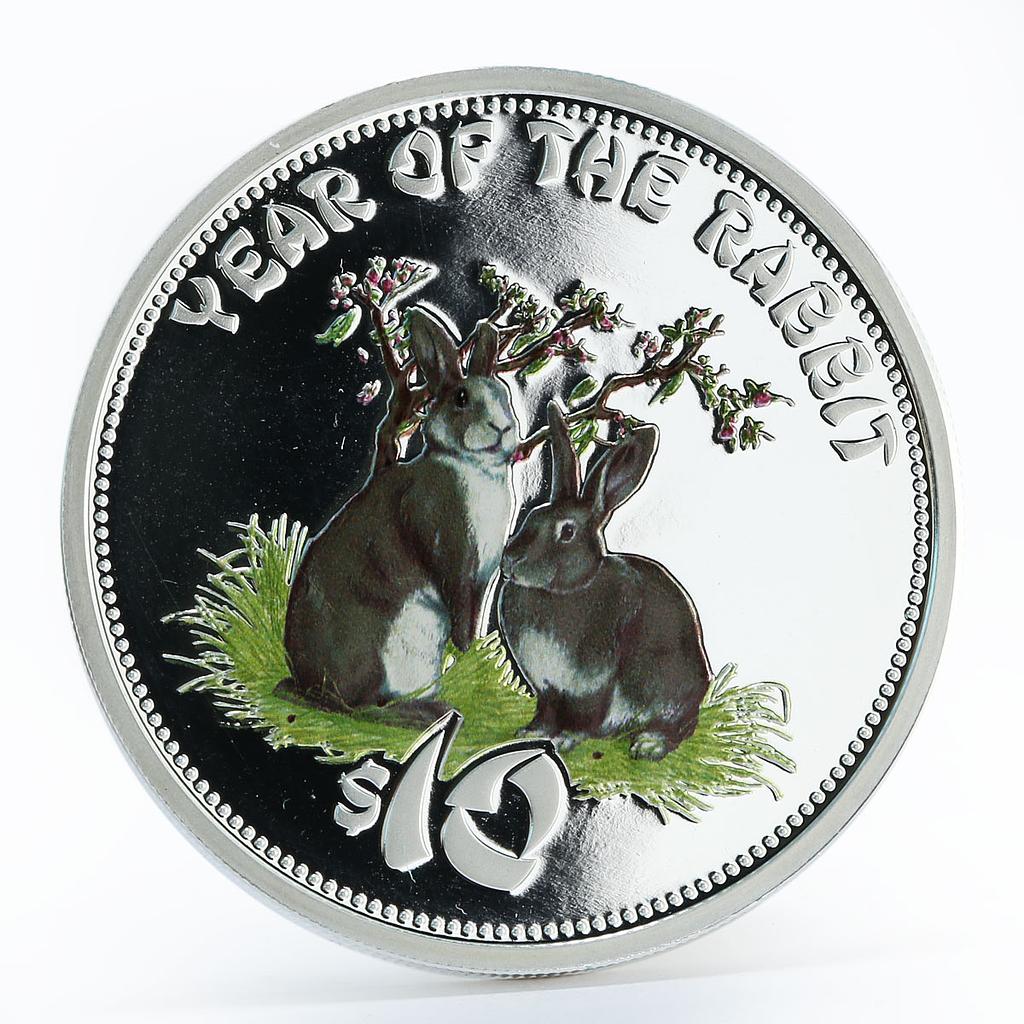 Cook Island 10 dollars Year of The Rabbit colored proof silver coin 2011