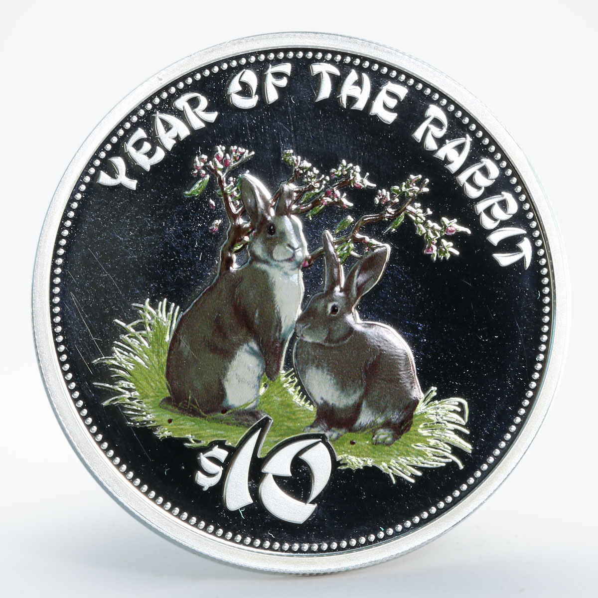 Cook Island 10 dollars Year of The Rabbit colored proof silver coin 2011