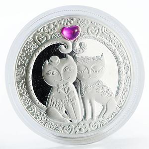 Belarus 20 rubles My Love Cats corundum silver coin 2011