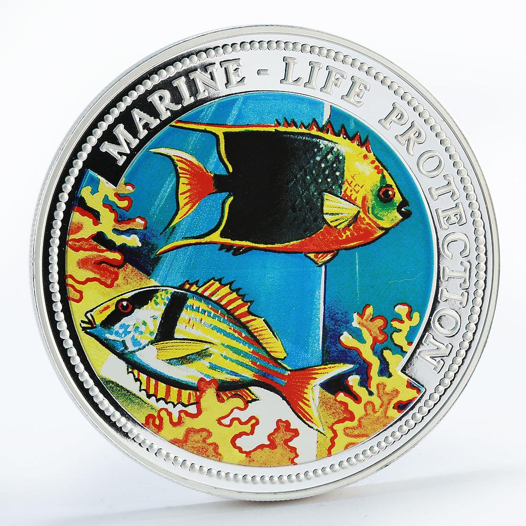 Gambia 100 bututs Marine Life Protection Fishes colored proof silver coin 1997