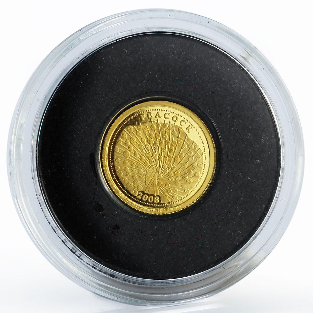 Laos 500 kip Peacock bird proof gold coin 2008