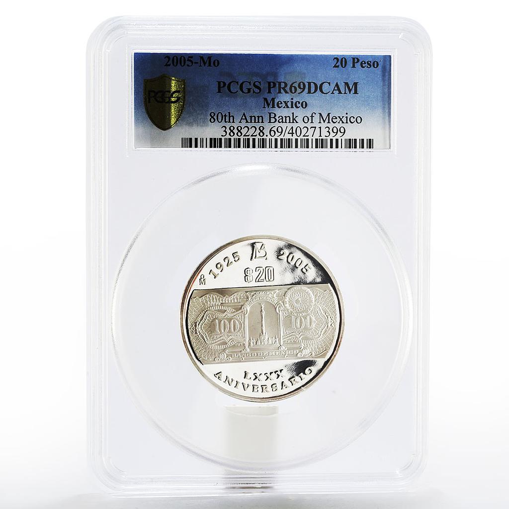 Mexico 20 pesos 80th Anniversary of Bank of Mexico PR-69 PCGS silver coin 2005