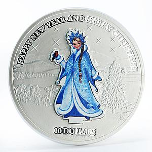 Nauru 10 dollars Snow Maiden New Year Christmas silver coin 2008