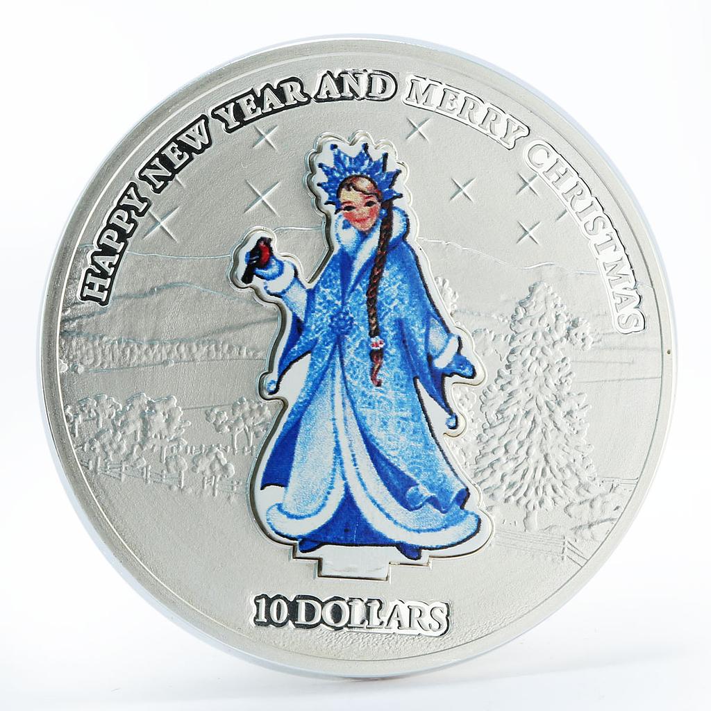 Nauru 10 dollars Snow Maiden New Year Christmas silver coin 2008