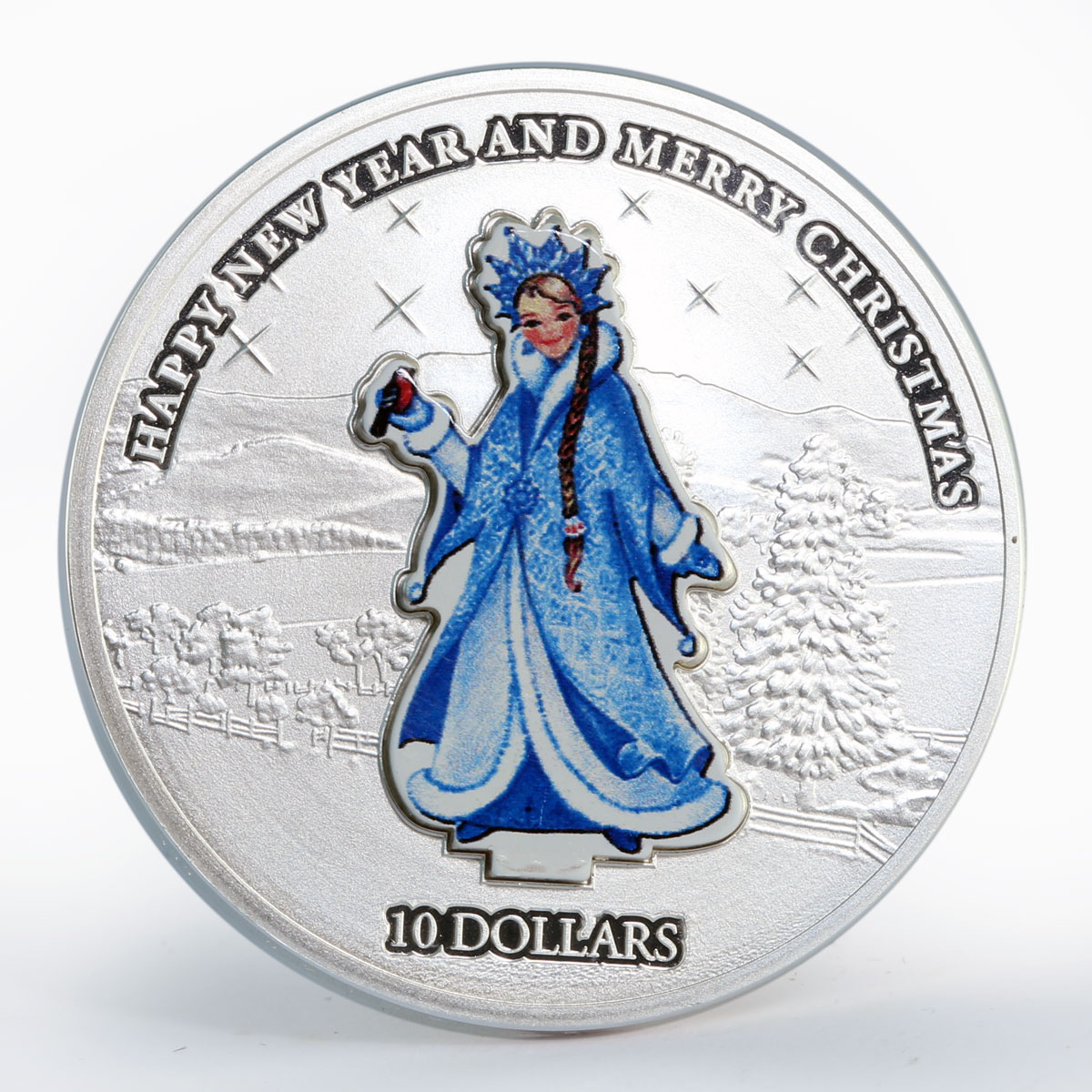 Nauru 10 dollars Snow Maiden New Year Christmas silver coin 2008