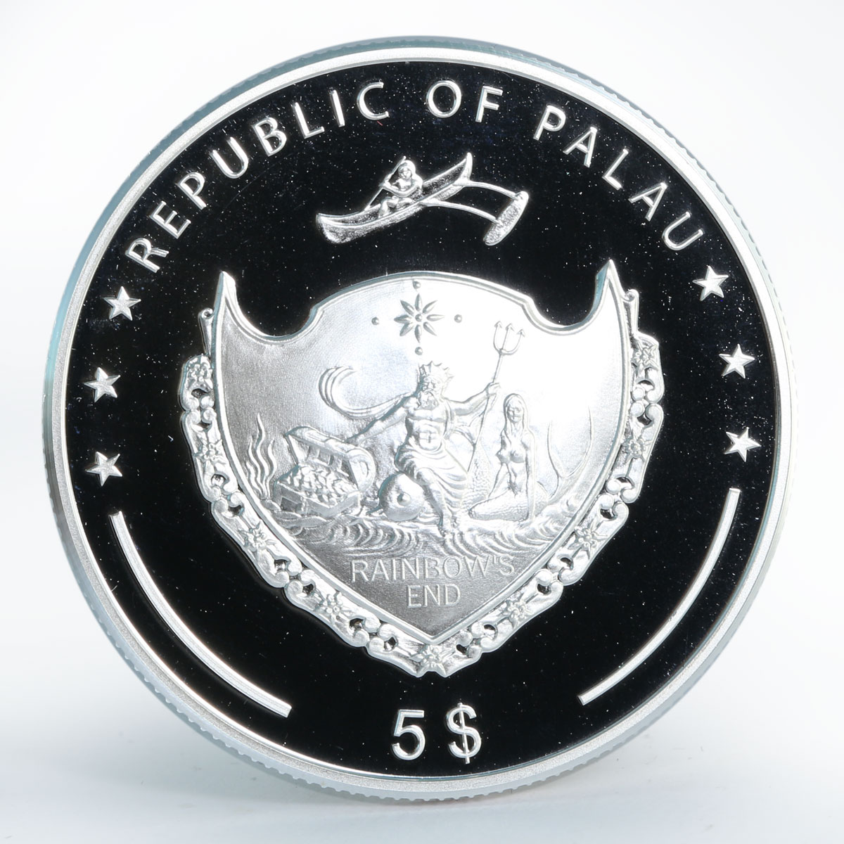 Palau 5 dollars Marine Life Black Pearl colored proof silver coin 2006