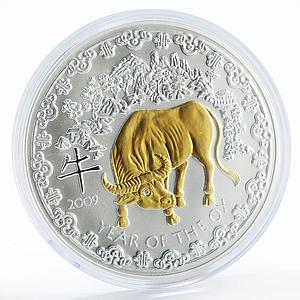 Rwanda 1000 francs Year of the Ox crystal gilded silver coin 2009