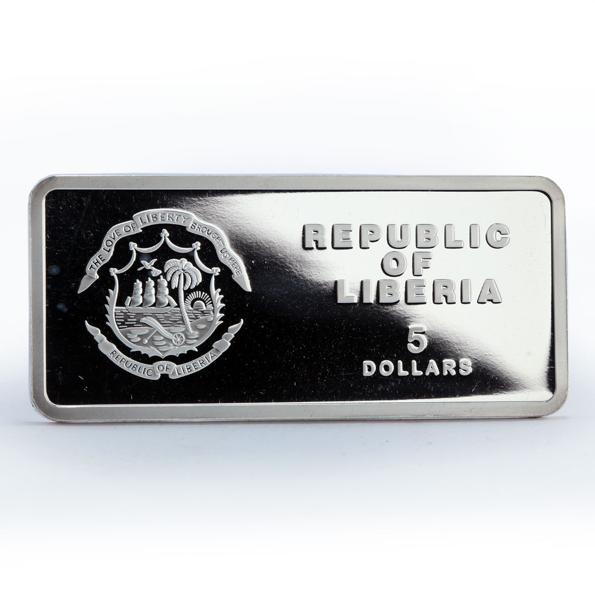 Liberia 5 dollars Year of the Tiger Lunar Rectangular colored silver coin 2010