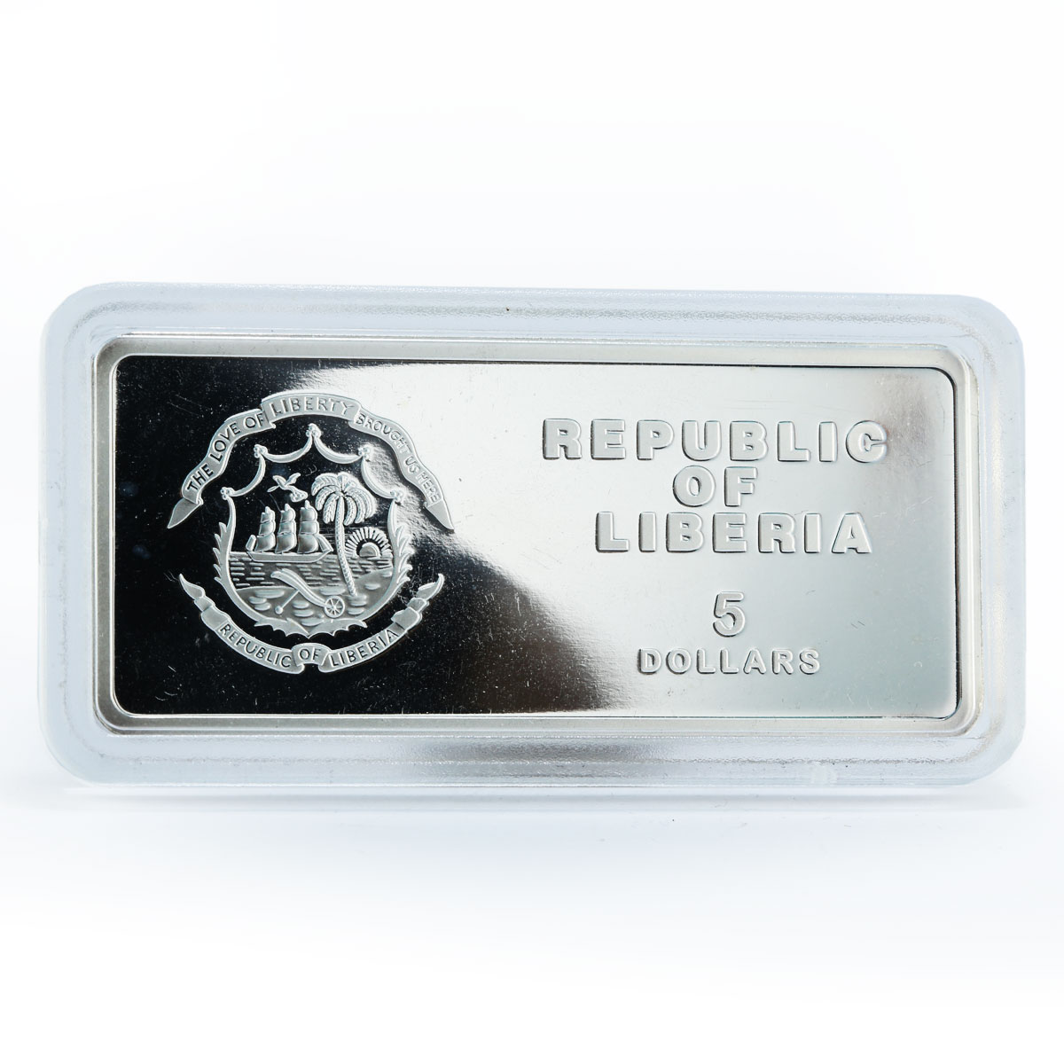 Liberia 5 dollars Year of the Tiger Lunar Rectangular colored silver coin 2010