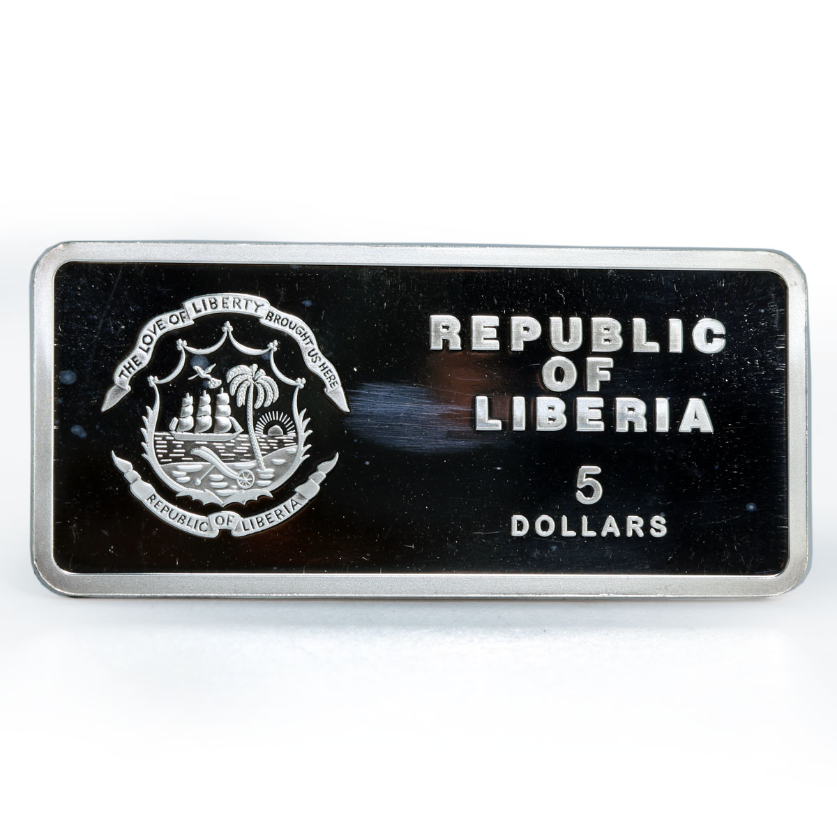 Liberia 5 dollars Year of the Tiger Lunar Rectangular colored silver coin 2010