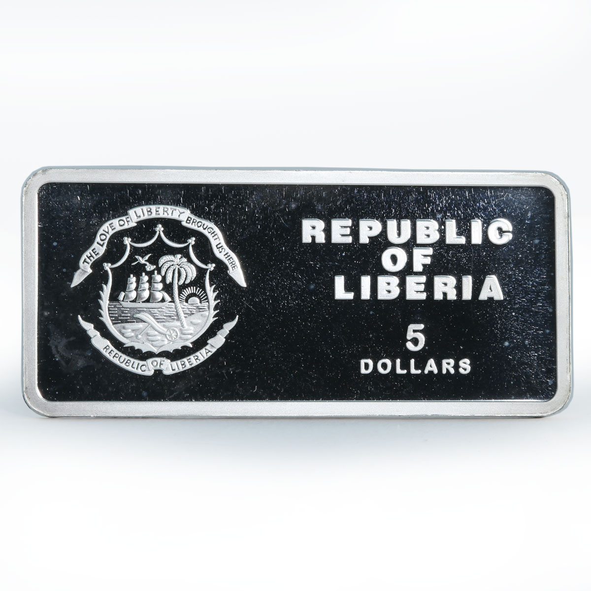 Liberia 5 dollars Year of the Tiger Lunar Rectangular colored silver coin 2010