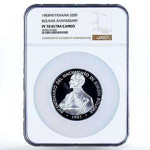 Panama 20 balboas Great Liberator De Simon Bolivar PF 70 NGC silver coin 1983