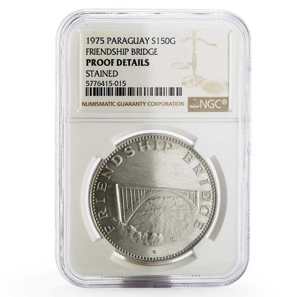 Paraguay 150 guaranies Friendship Bridge NGC silver coin 1975