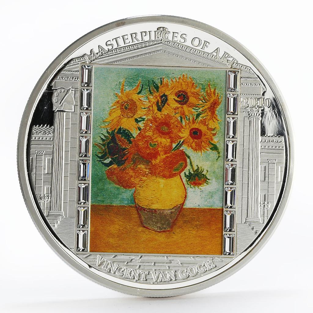 Cook Islands 20 dollars Vincent van Gogh Art Sunflowers colored silver coin 2010