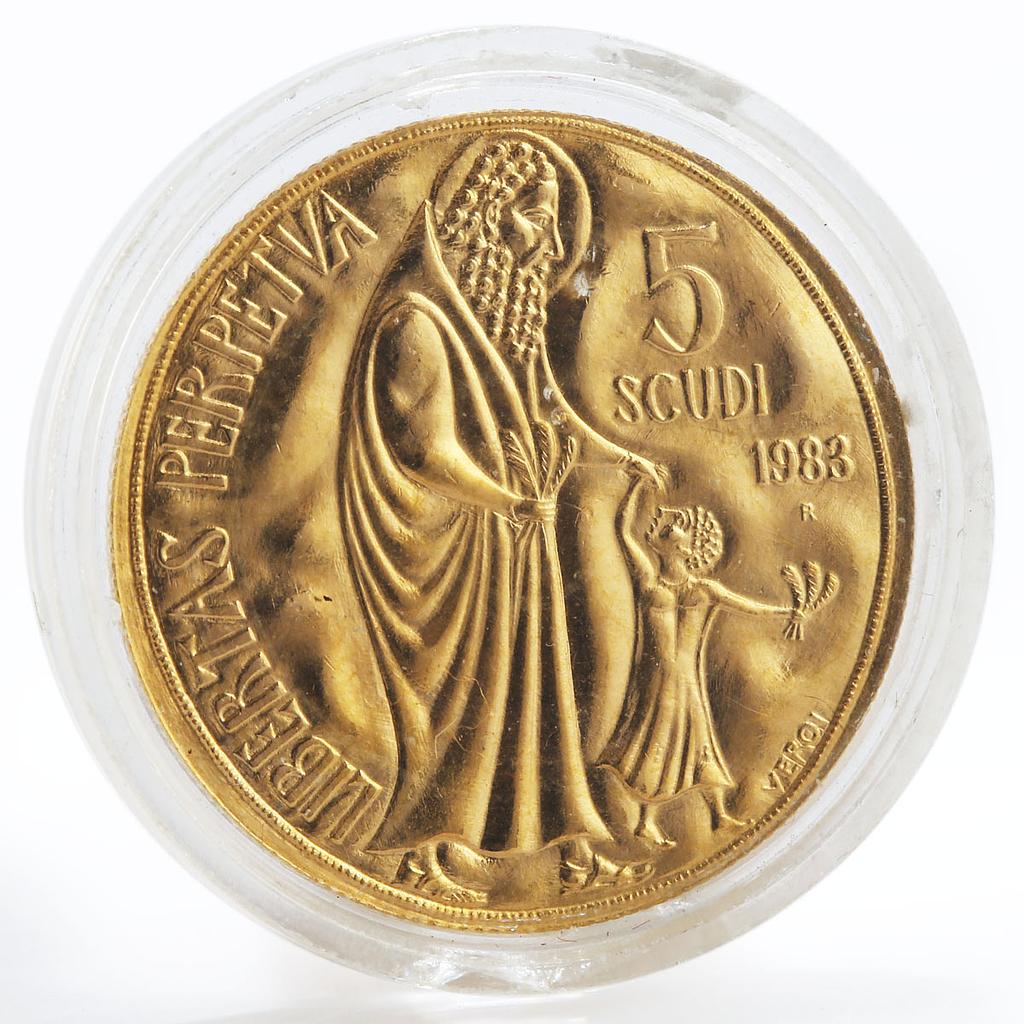 Republica San Marino 5 scudi Libertad Perpetua Freedom gold coin 1983