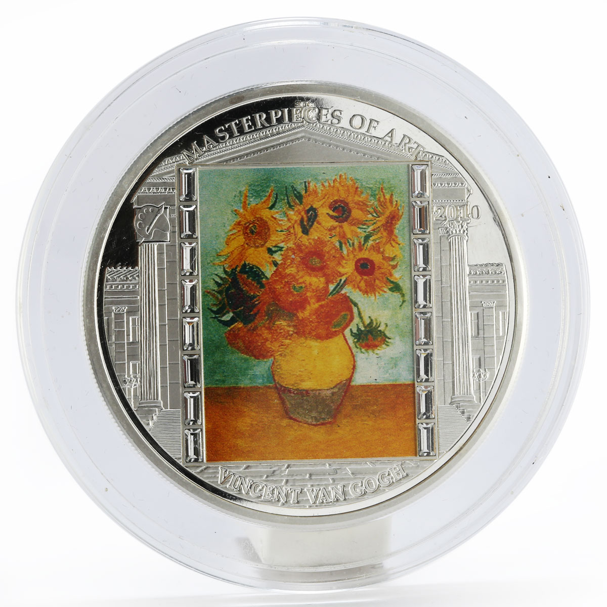 Cook Islands 20 dollars Vincent van Gogh Sunflowers colored proof silver 2010