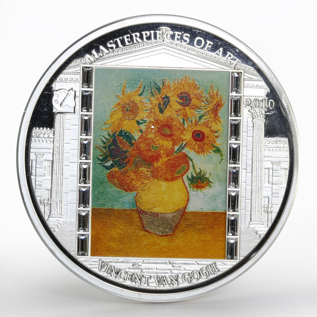 Cook Islands 20 dollars Vincent van Gogh Sunflowers colored proof silver 2010