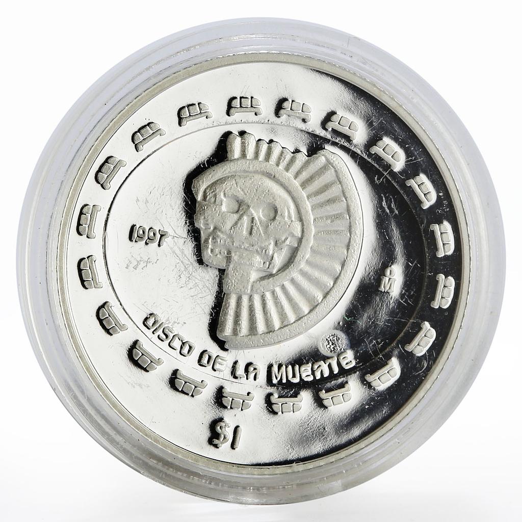 Mexico 1 Peso Disco De La Muerte Teotihuacan Series proof silver coin 1997