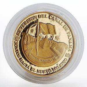 Panama 100 balboas Mireya Moscoso Ship in Canal Transfer proof gold coin 1999