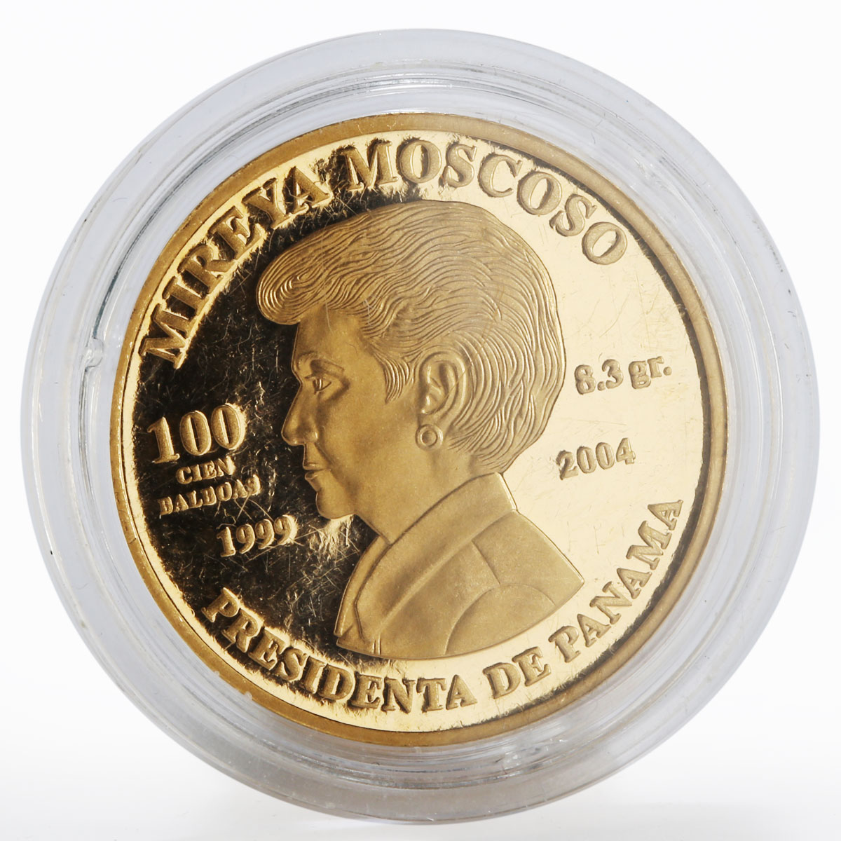 Panama 100 balboas Mireya Moscoso Ship in Canal Transfer proof gold coin 1999