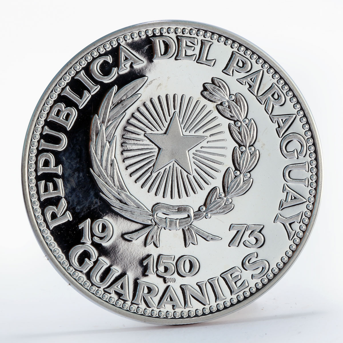 Paraguay 150 guaranies Veracruz Culture Sculpture proof silver coin 1973