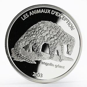 Congo 10 francs Giant Pangolin animal proof silver coin 2003