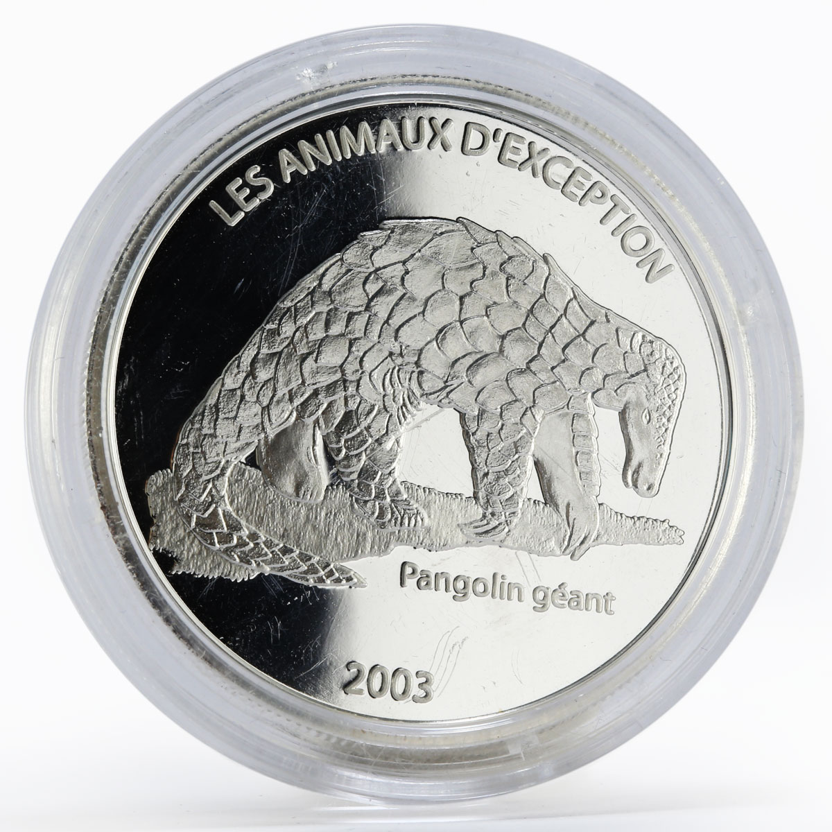 Congo 10 francs Giant Pangolin animal proof silver coin 2003