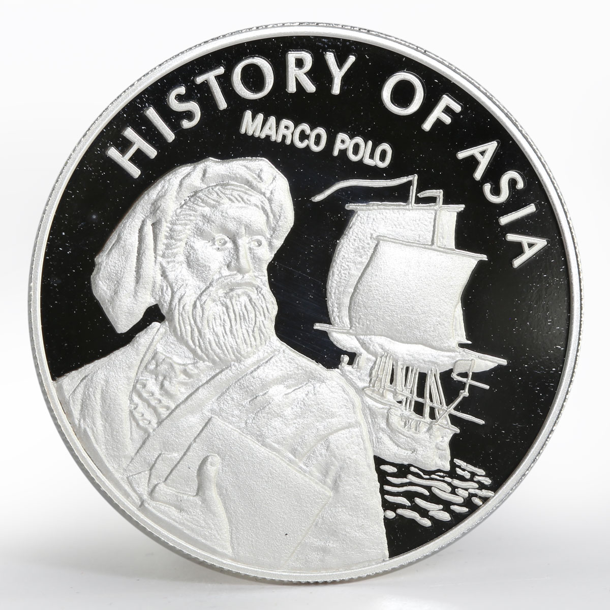 Mongolia 1000 togrog History of Asia Marco Polo proof silver coin 2003