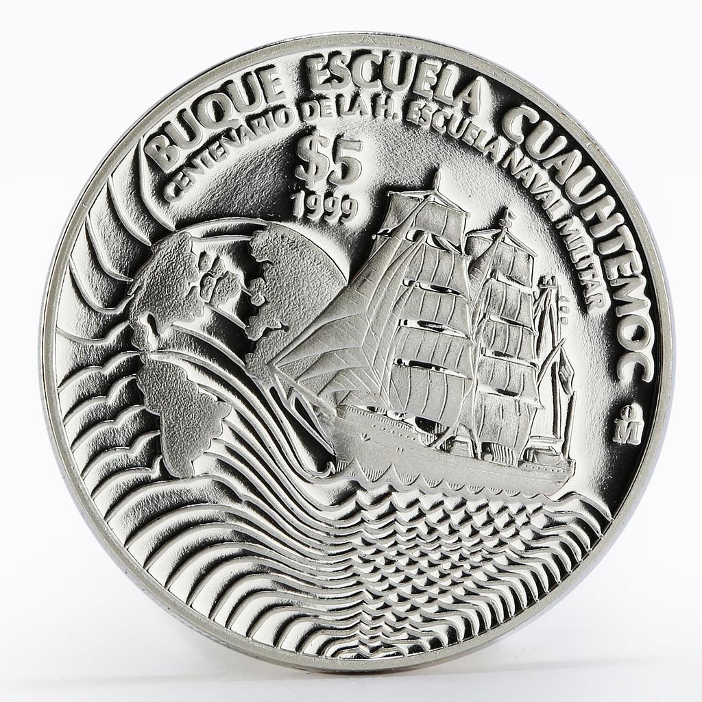 Mexico 5 pesos Naval training ship Cuauhtemoc proof silver coin 1999