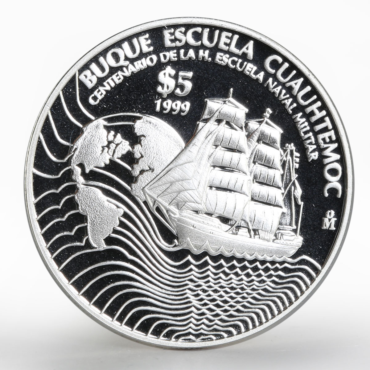 Mexico 5 pesos Naval training ship Cuauhtemoc proof silver coin 1999