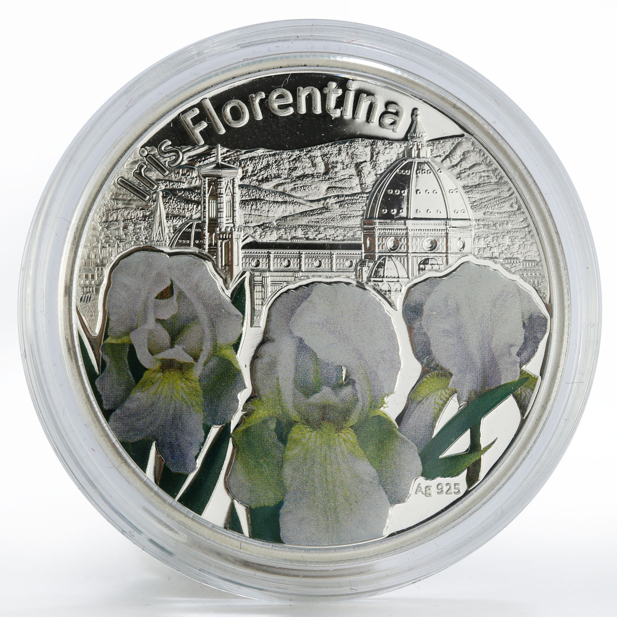 Niue 1 dollar Iris Florentina flowers nature colored proof silver coin 2012