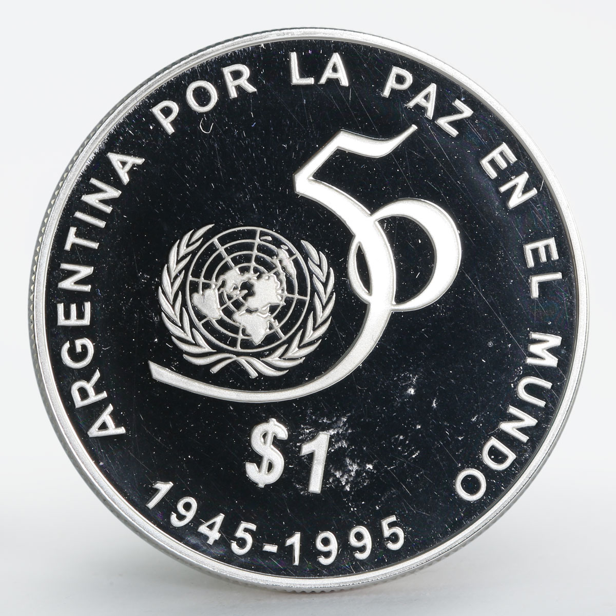 Argentina 1 peso 50th Anniversary of the UN peace proof silver coin 1995