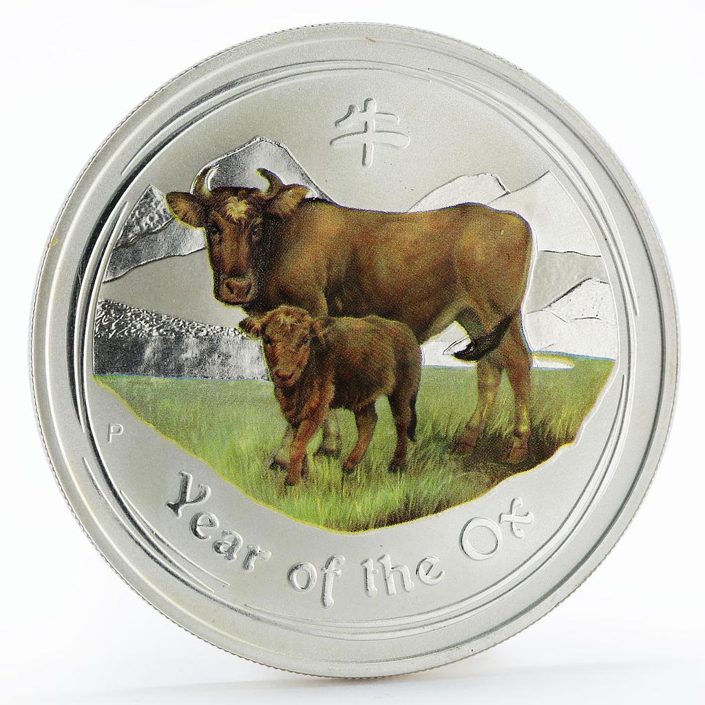 Australia 1 dollar Lunar Calendar series II Year of the Ox colored Ag coin 2009