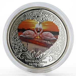 Niue 2 dollars Love is Precious heart Flamingo bird silver color 1 oz coin 2011