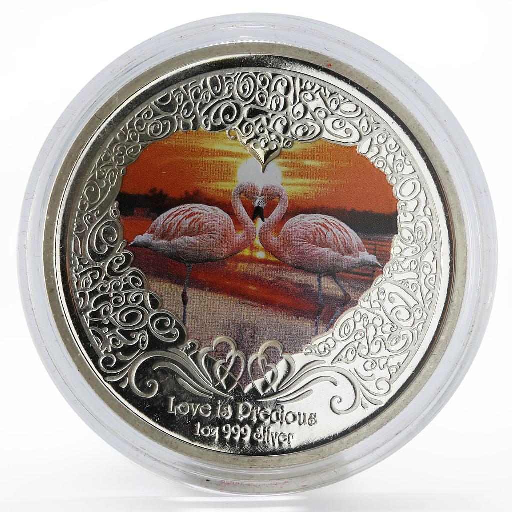 Niue 2 dollars Love is Precious heart Flamingo bird silver color 1 oz coin 2011