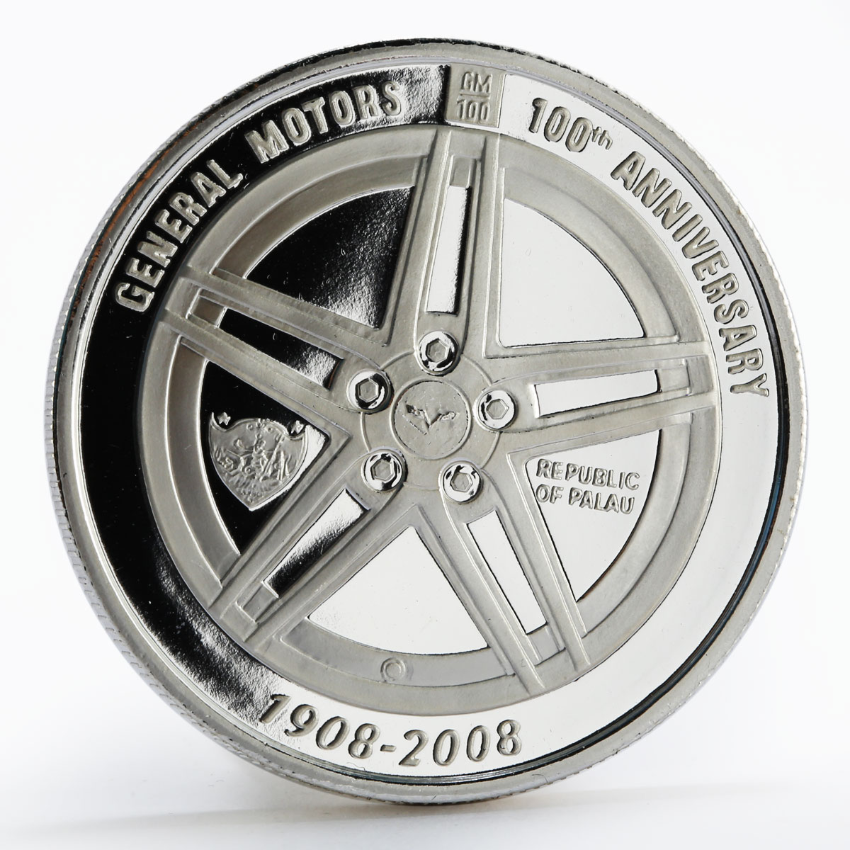 Palau 1 dollar 100th Anniversary General Motors Corvette gilded silver coin 2008