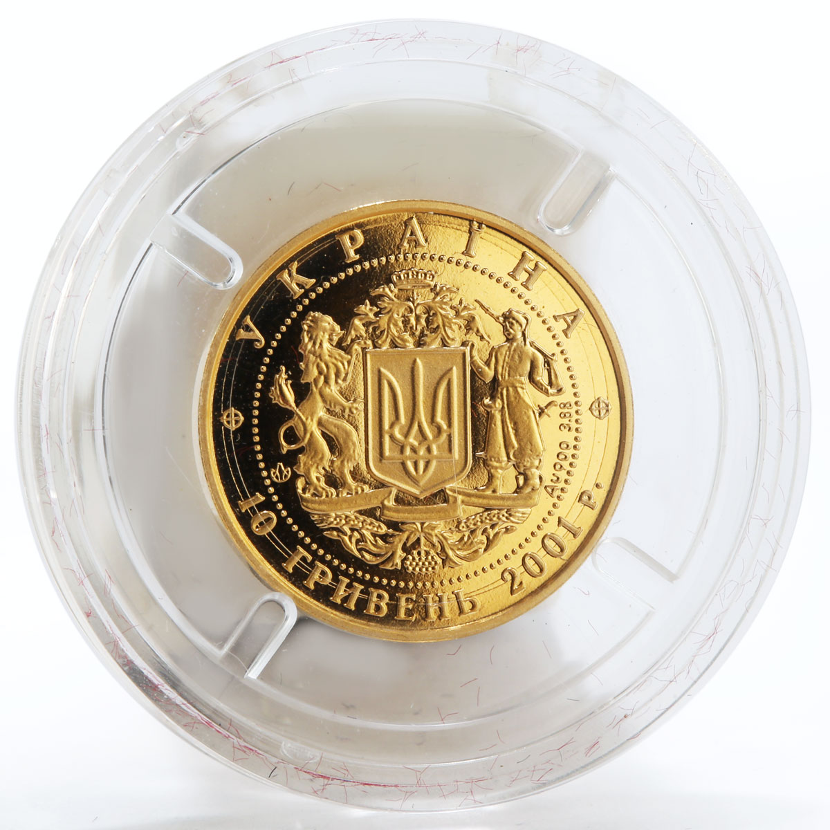 Ukraine 10 hryvnas 10 Years Independence Parliament Map gold coin 2001