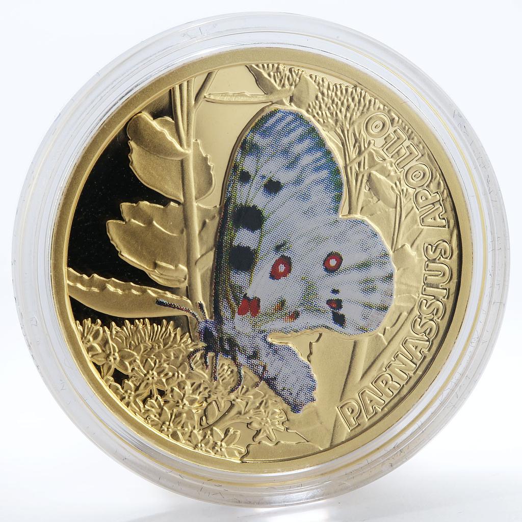 Niue 5 dollars Parnassius Apollo Butterfly coloured proof gold coin 2011