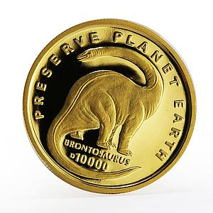 Bosnia and Herzegovina 10000 dinara Jurassic Park Brontosaurus proof gold 1993