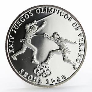 Panama 1 balboa Seoul Olympic Summer Games Fencing proof silver coin 1988