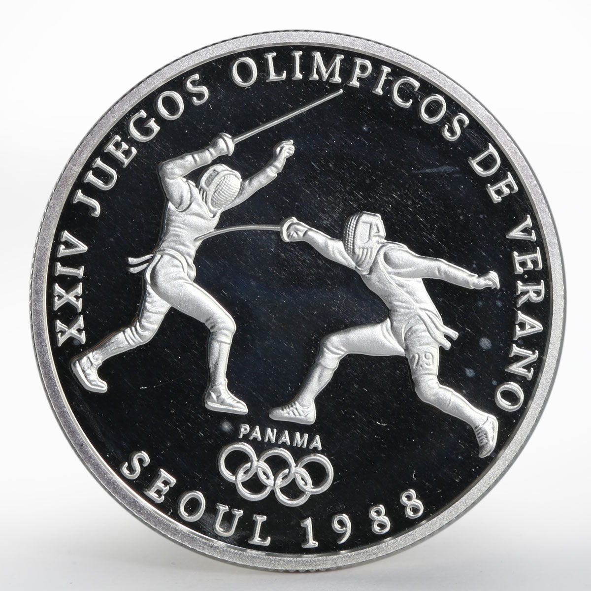 Panama 1 balboa Olympic Summer Games Fencing proof silver coin 1988