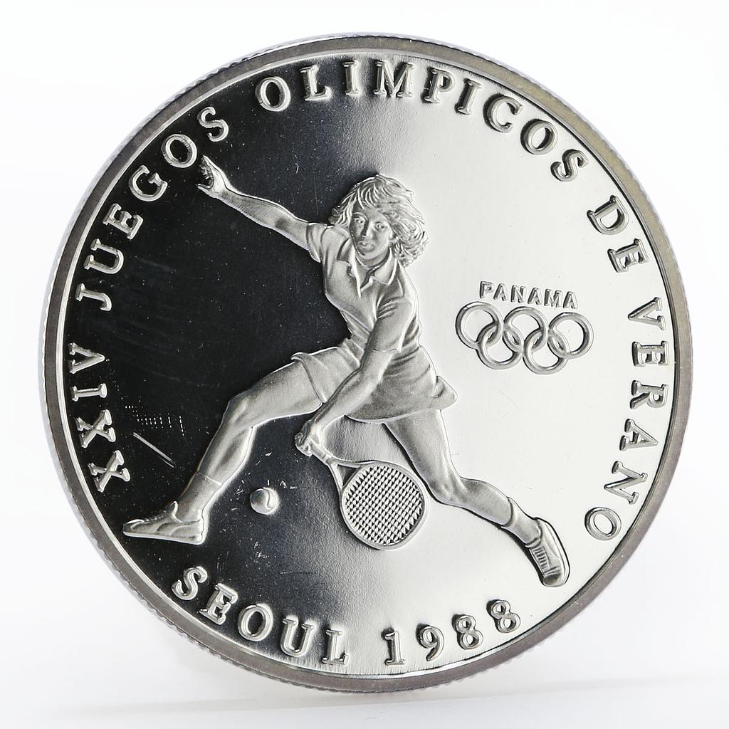 Panama 1 balboa Seoul Olympic Games series Tennis proof silver coin 1988