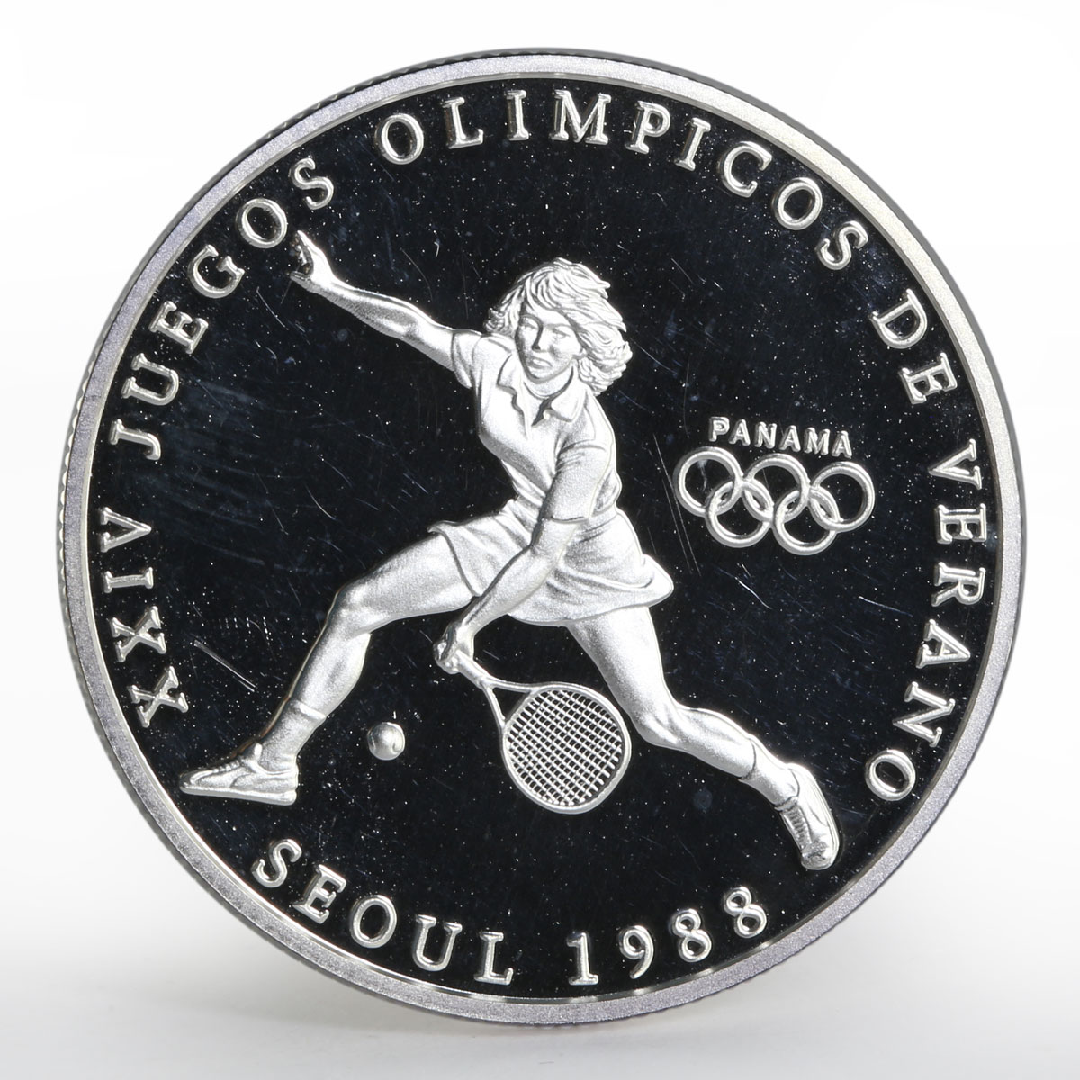 Panama 1 balboa Olympic Summer Games Tennis proof silver coin 1988