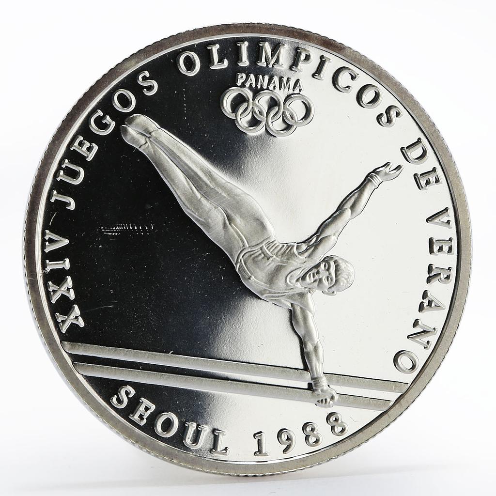 Panama 1 balboa Seoul Olympic Summer Games series Gymnastics silver coin 1988