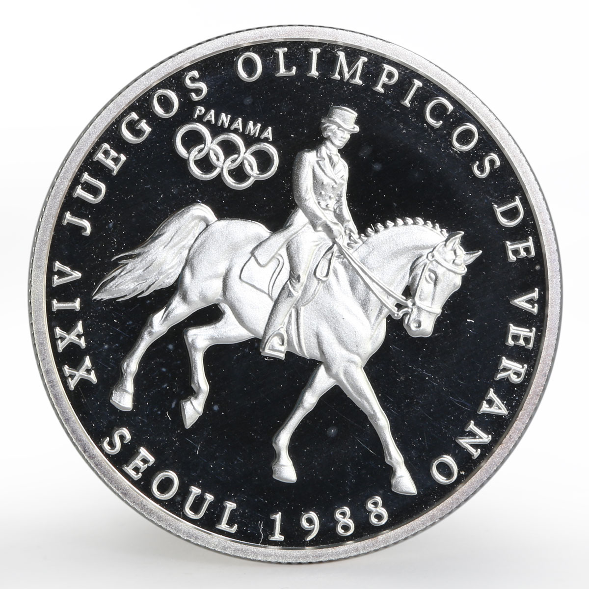 Panama 1 balboa Olympic Summer Games Equestrian proof silver coin 1988